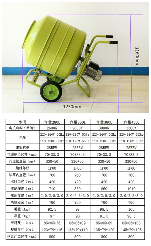 小型水泥搅拌机尺寸参数--河北东圣吊索具制造有限公司--小型搅拌机|石材夹具|液压堆高车|手动叉车